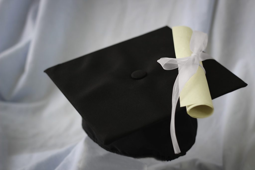 graduation, scroll, cap